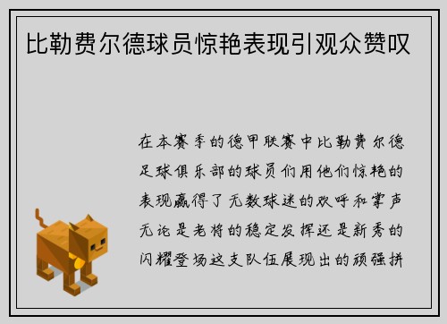 比勒费尔德球员惊艳表现引观众赞叹