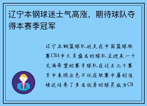 辽宁本钢球迷士气高涨，期待球队夺得本赛季冠军